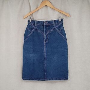 French Navy Vintage Jean Denim Pencil Skirt Western Tailored Fit Women's